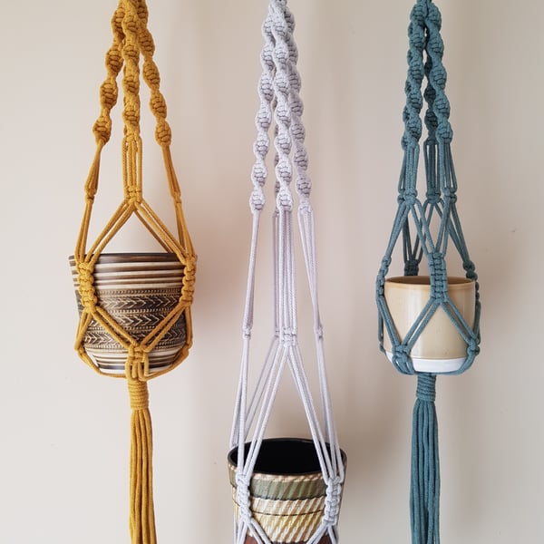 Macramé Plant Hanger (100cm), Recycled Cord, 16 Colour Choices
