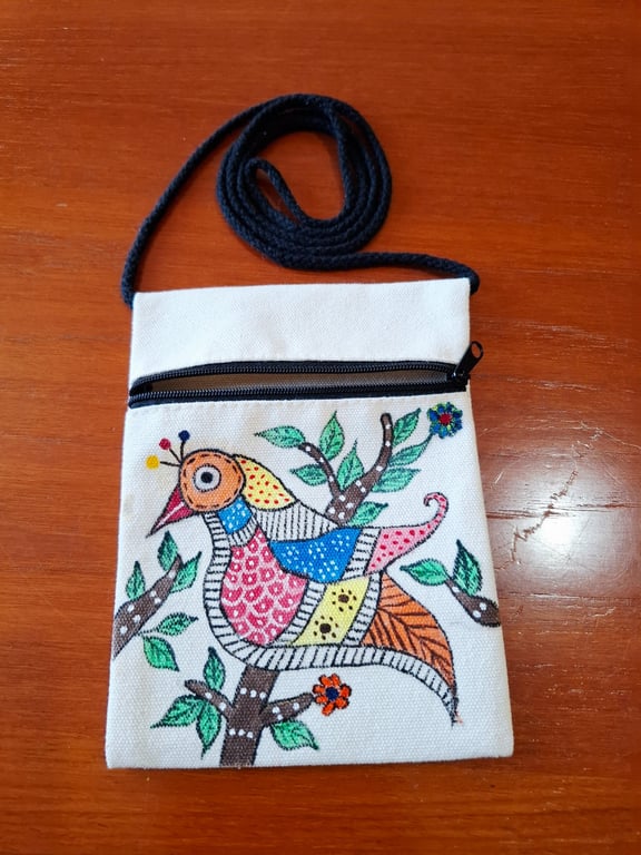 Handpainted crossbody tote bag 