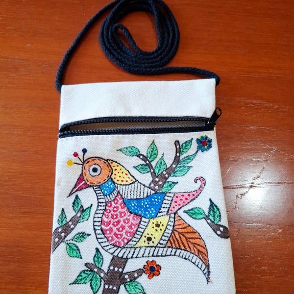 Handpainted crossbody tote bag 
