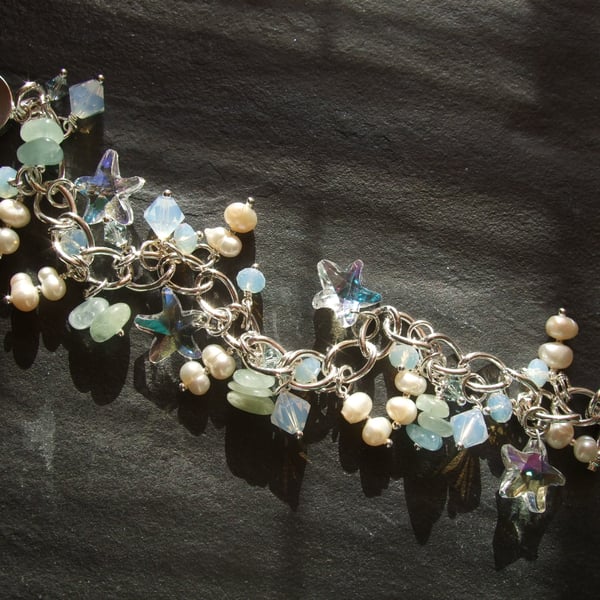 Ocean Treasures Crystal & Freshwater Pearl Starfish Charm Bracelet