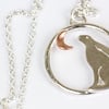 Sterling silver moon glazing hare pendant