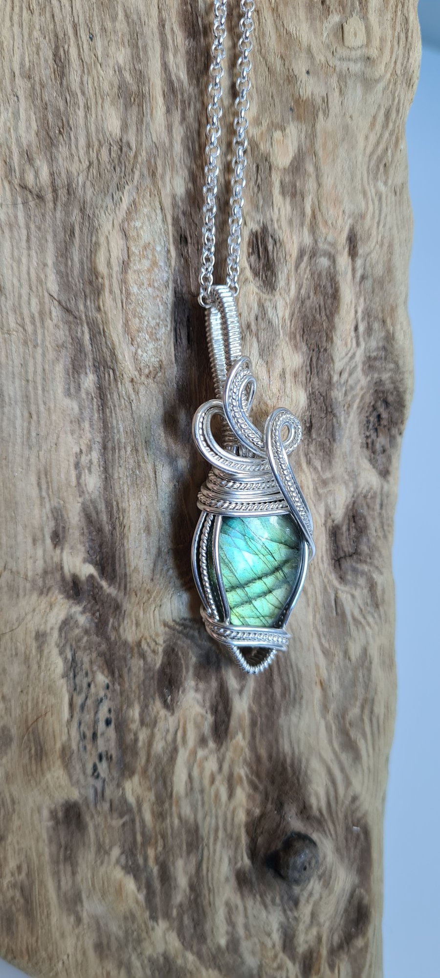 Natural Green Labradorite & 925 Silver Necklace Pendant Gift Crystal Jewellery 