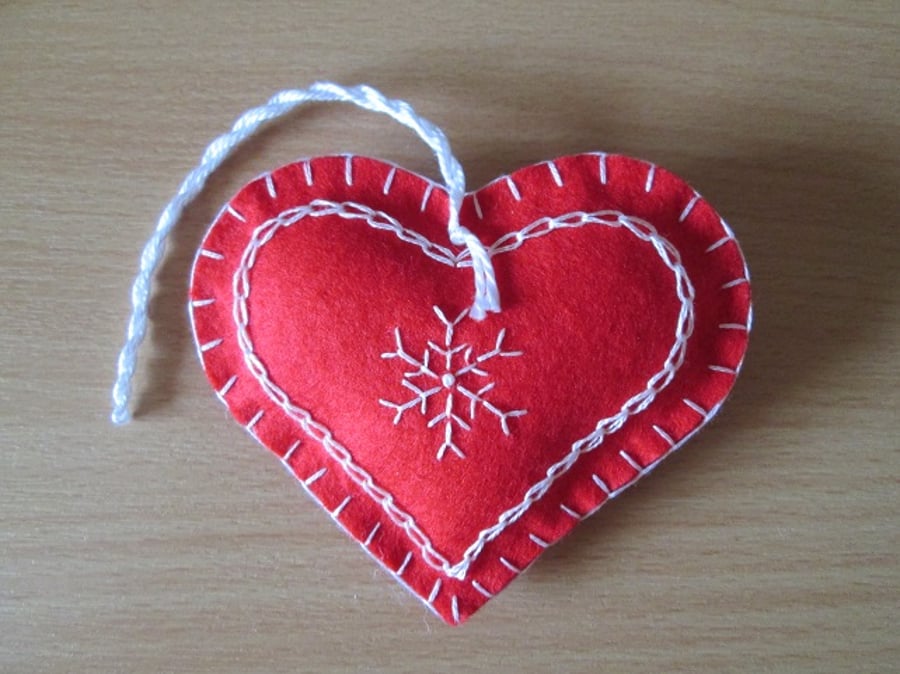 Scandi Red Felt Heart Tree Decoration