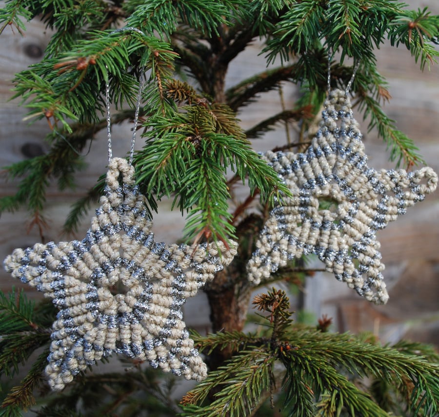 Gold star macrame christmas decoration  - multipack savings