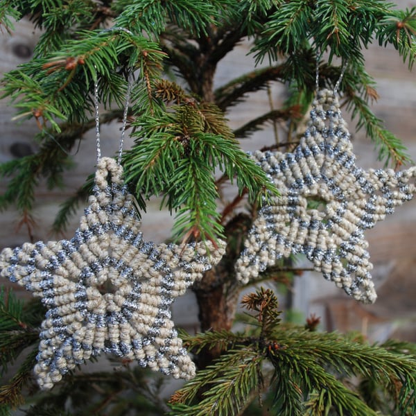Gold star macrame christmas decoration  - multipack savings