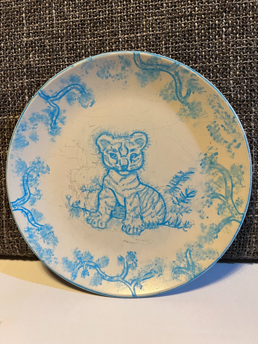 Decorative Hand Painted Plate Vibrant Blue Colour Nature Inspired 