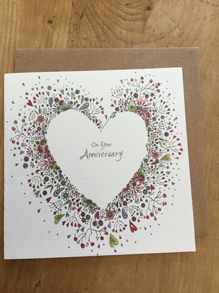 ‘On your Anniversary’  floral heart Greeting card  