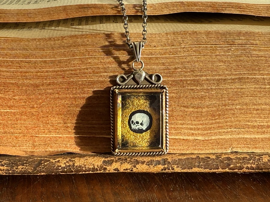 Sterling Silver Momento Mori Skull Pendant Necklace - Mourning Jewellery