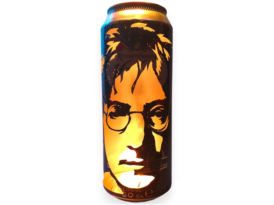 John Lennon Beer Can Lantern: The Beatles 'Imagine' Pop Art Portrait Candle Lamp
