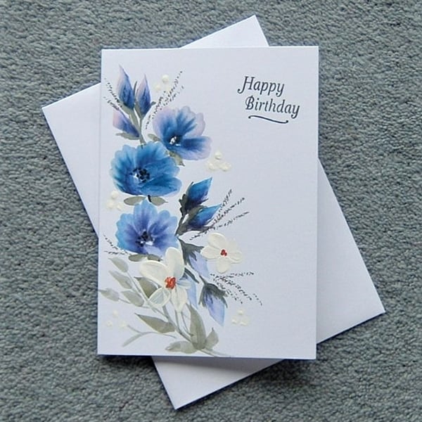 birthday card hand painted original art floral ... - Folksy
