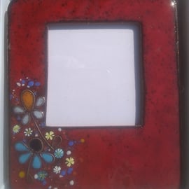 ENAMELLED PHOTO FRAME - FLORAL - HAND CRAFTED - DEEP RED - FLORAL