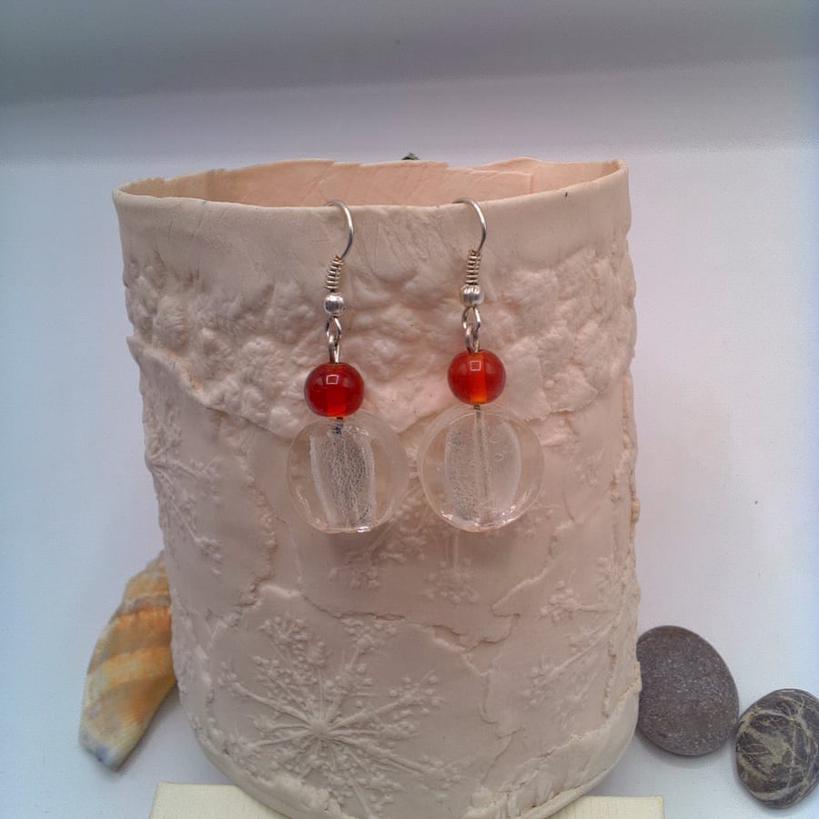 Red and Clear  Beaded Earrings, Gift for Her, Valentine Gift, Beaded Earrings