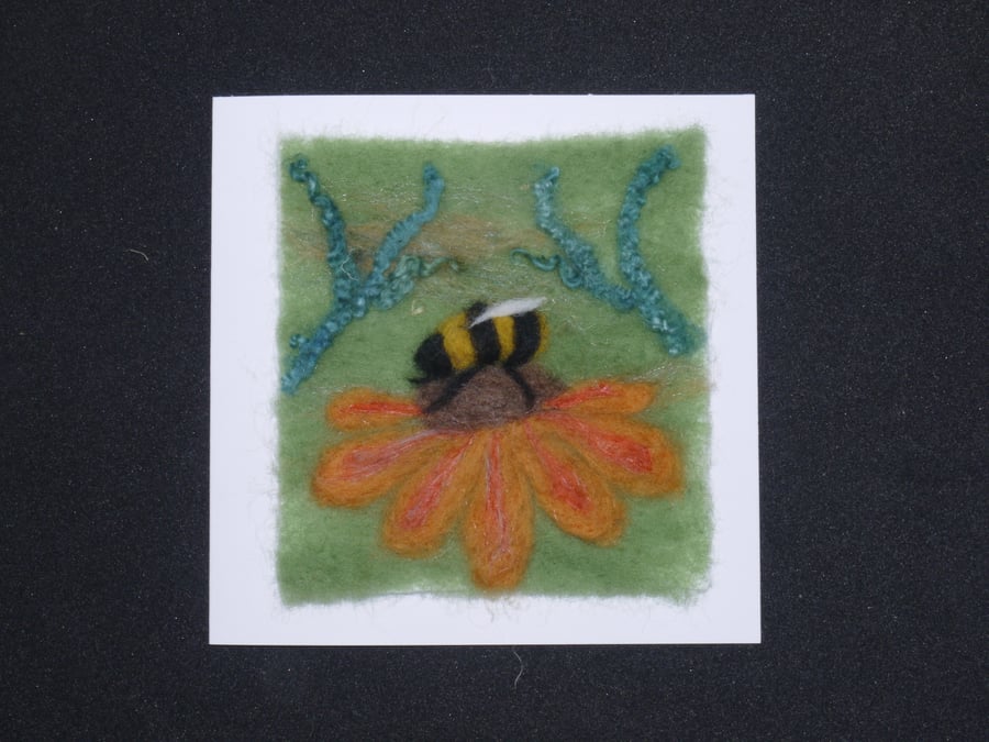 Handmade needle felted Bee card