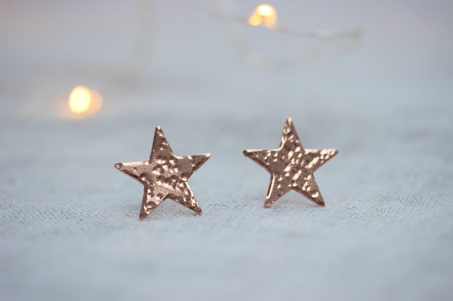Copper Sparkly Star Stud Earrings