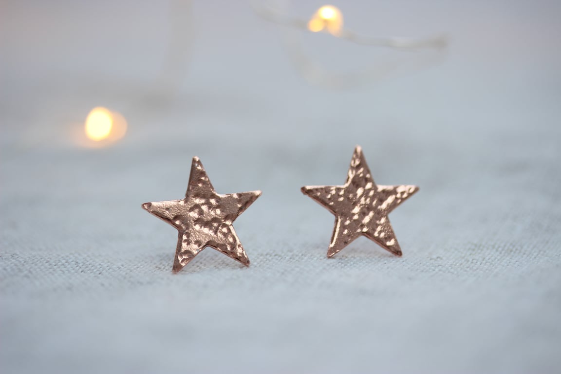 Copper Sparkly Star Stud Earrings