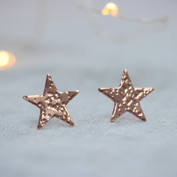 Copper Sparkly Star Stud Earrings