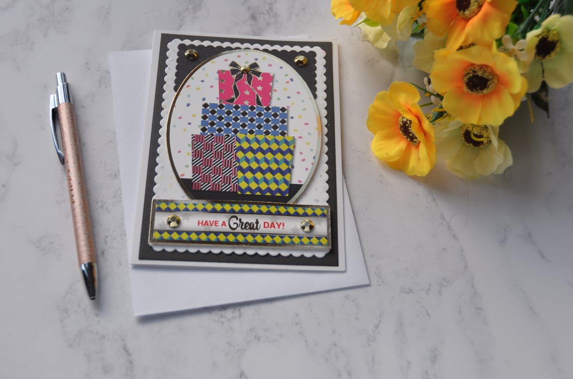 Happy Birthday Card Presents Gifts Have A Great Day 3D Luxury Handmade Card