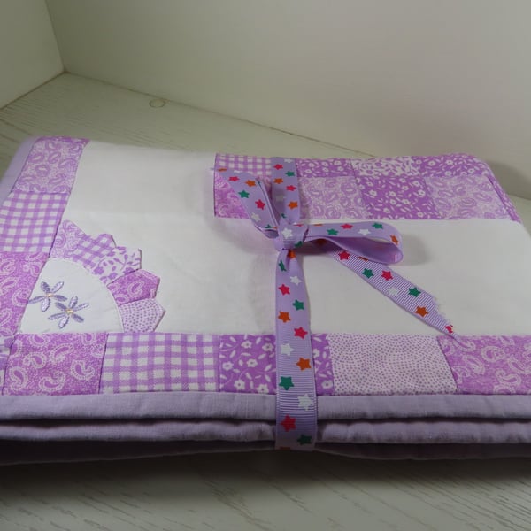 Patchwork Quilt for the Nursery in Lilac Fabric.