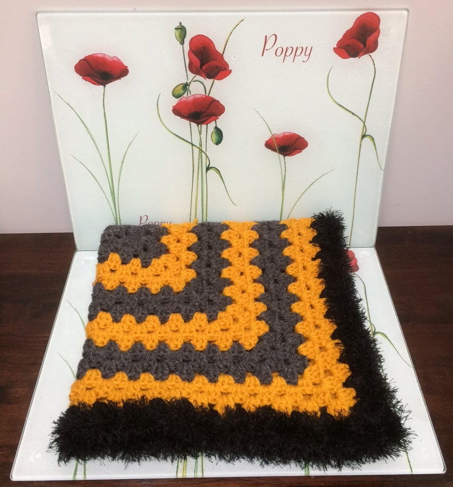 Winter Baby Boy Blanket Crochet Charcoal Mustard Orange Black Halloween