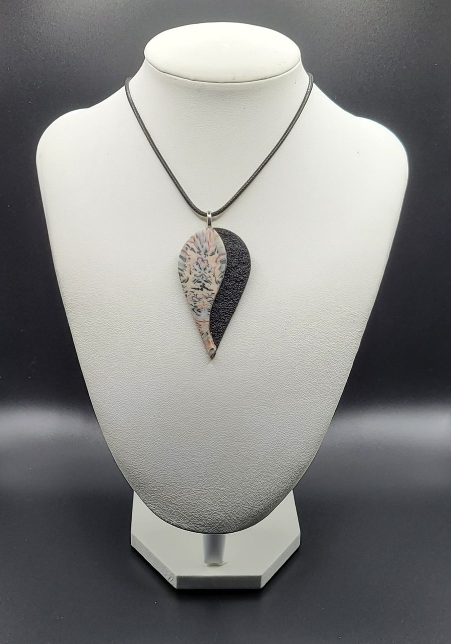 Polymer clay pendant - unique handmade necklace - teardrop costume jewellery