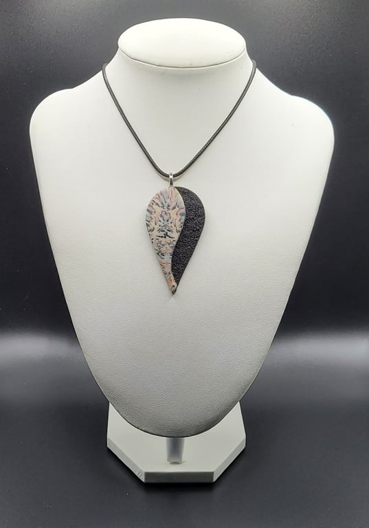 Polymer clay pendant - unique handmade necklace - teardrop costume jewellery