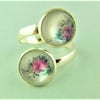 Ladies Adjustable Statement Ring with 2 Pink Flower Cabochons