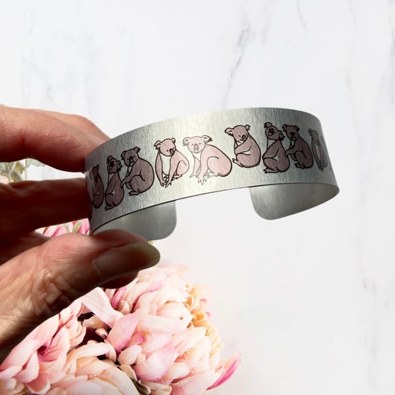 SALE koala bear bangle, animal metal cuff bracelet. Perfectly imperfect