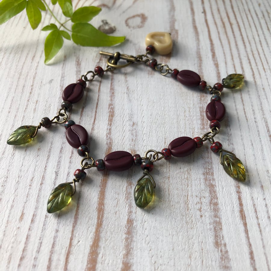 Coffee Lover Bracelet, Czech Glass Coffee Bean. Bracelet, Coffee Gift