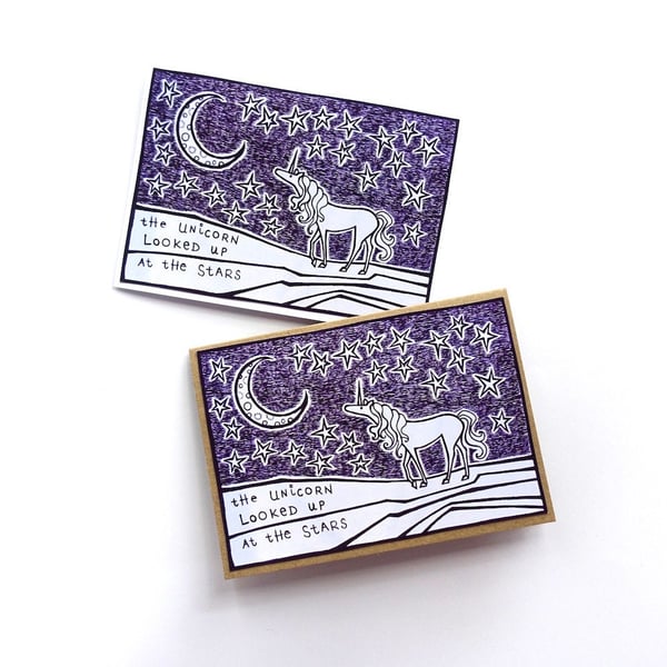 Unicorn and Stars Cards - Set of 2 - READY TO SHIP