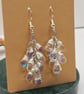 Wire Wrapped Iridescent Clear Teardrop Cluster Dangle Earrings, Sterling Silver