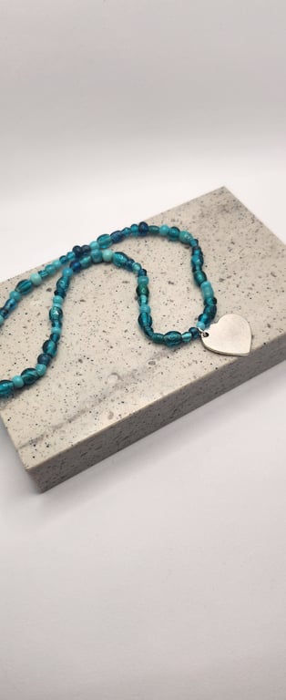 Teal Indian Glass Bead Strechie Necklace 