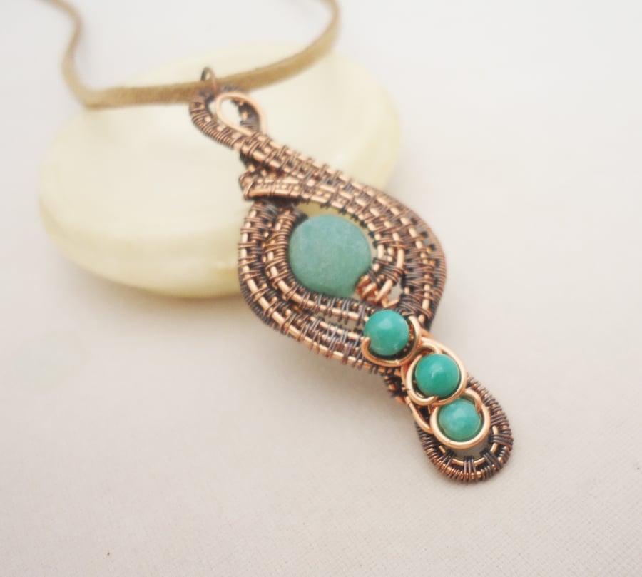 Agate Wire Wrapped Pendant, Frosted Agate Copper Wire Wrapped Pendant