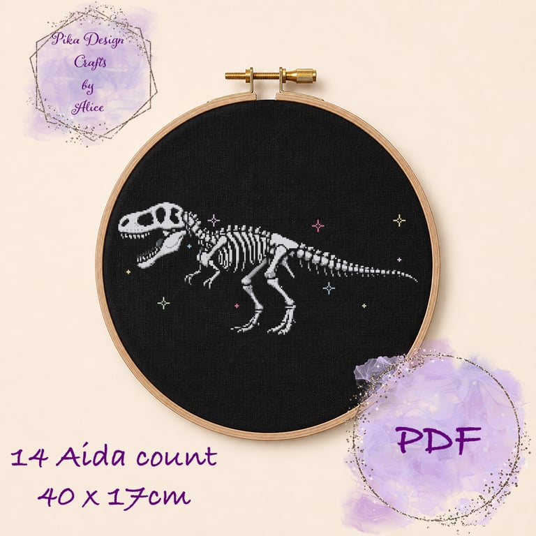 Tyrannosaurus fossil counted cross stitch pattern
