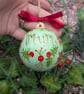 Green Holly Berry and poinsettia hand-painted personalised bauble  - Image 2