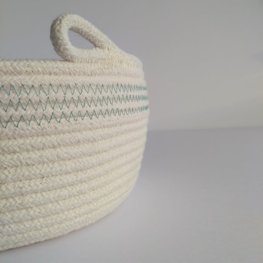 Colwell Coiled Rope Storage Bowl with blue green detail