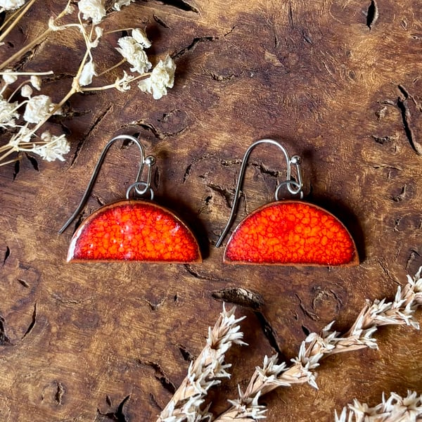 Red Ceramic Earrings; Foraged Bristol Clay, Hypoallergenic Steel Hooks, Earthenw