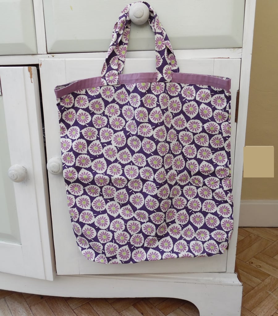 Purple flowered shopping bag, handbag, tote,handbag bag,carrier bag,