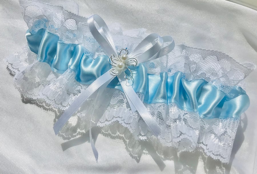 MICHELLE Something Blue White Lace Garter 