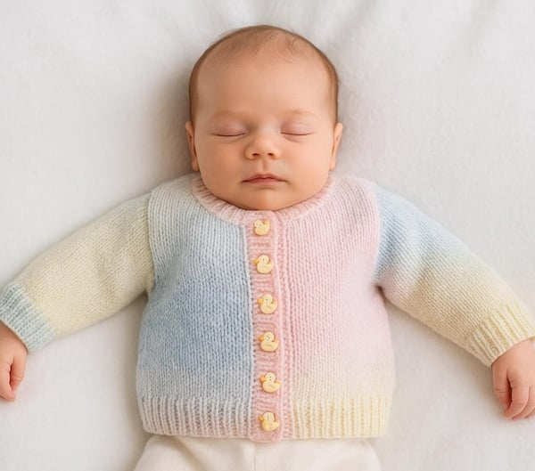 Hand knitted baby cardigan in pastels to fit 0 - 3 months 