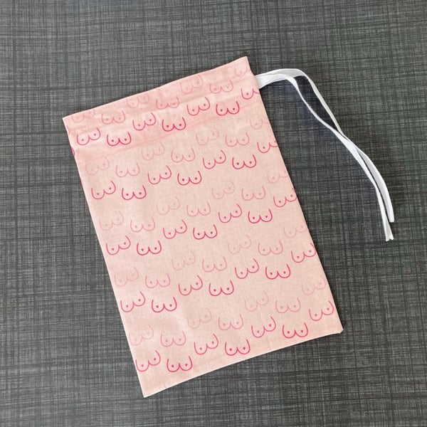 Pink Booby Print Cotton Fabric Drawstring Gift Bag: Reusable Present Wrap. Large