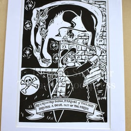 Reverend Dodge Driving a Devil out of the Parish - Lino Print - Limited Edition