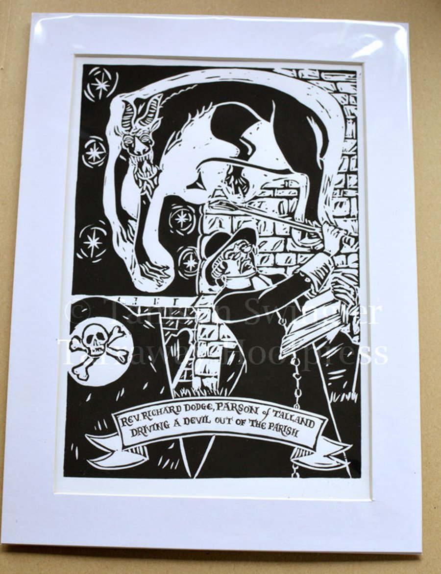 Reverend Dodge Driving a Devil out of the Parish - Lino Print - Limited Edition