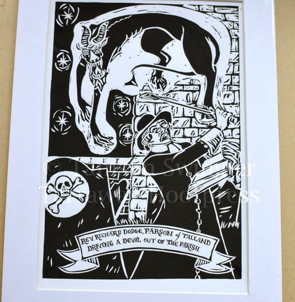 Reverend Dodge Driving a Devil out of the Parish - Lino Print - Limited Edition