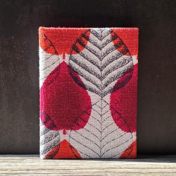 Handmade A6 Journal with 1950's Red Autumn Leaf Design Vintage Barkcloth Fabric