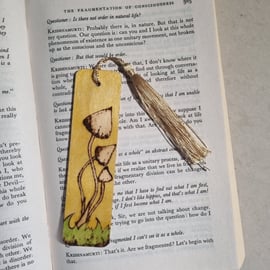 Liberty caps magic mushrooms fungi hand painted wooden bookmark