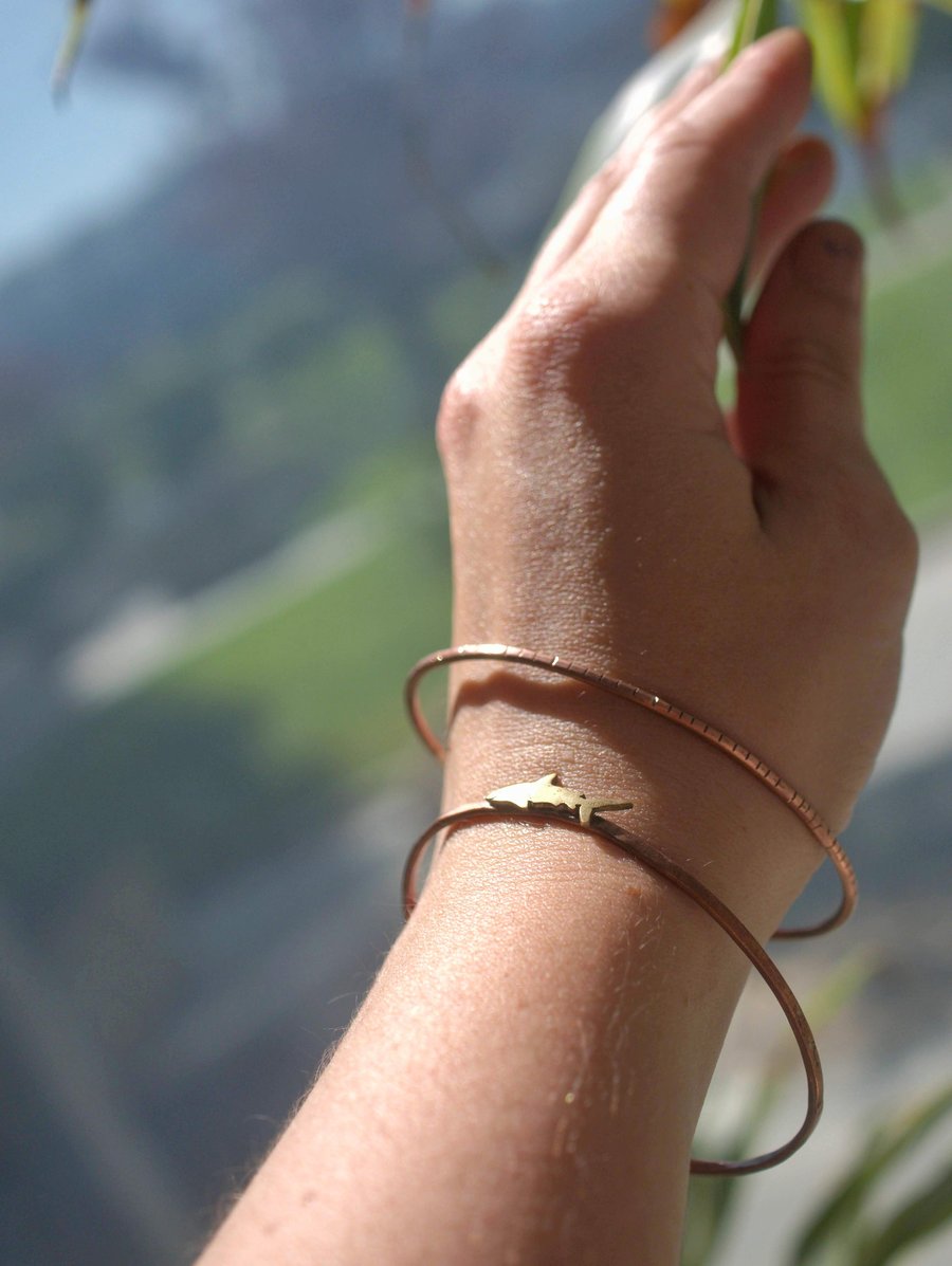 Handmade Copper Shark Bangle Set of Two