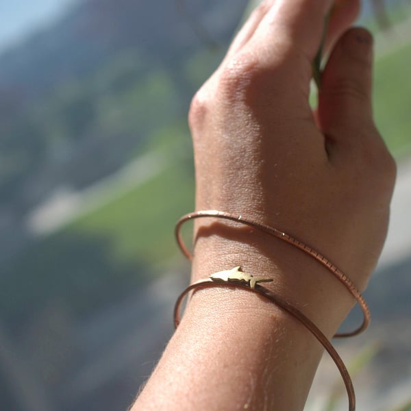 Handmade Copper Shark Bangle Set of Two