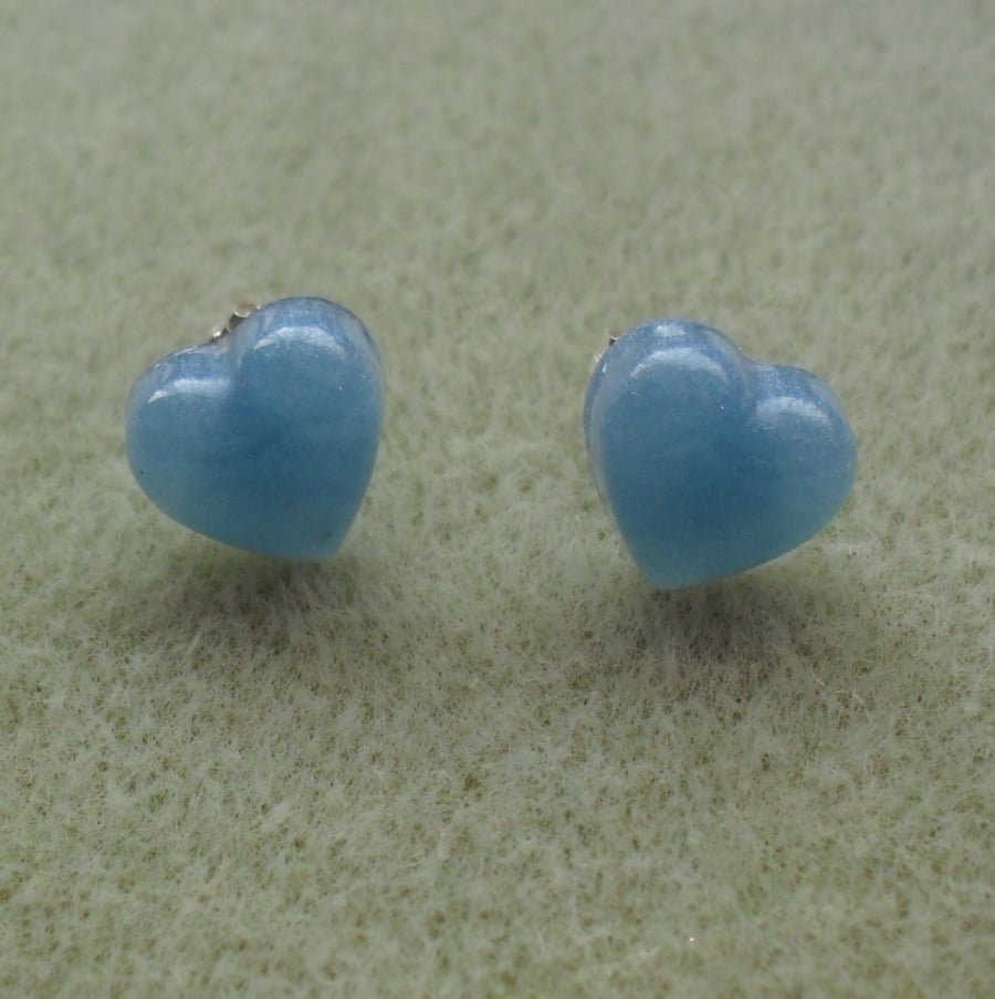 Sterling Silver Blue Resin Heart Stud Earrings
