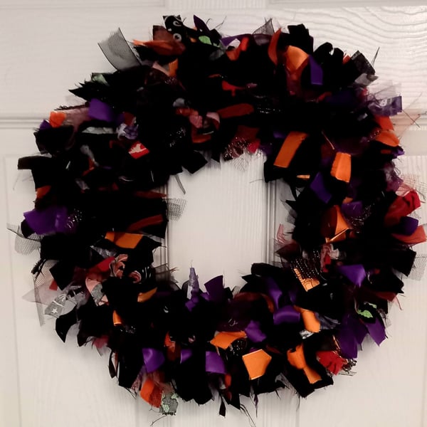 Black and Orange Halloween Rag Wreath