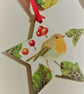 Set of 4 - Decoupaged Heart and Star Robin Christmas Decorations (Set E) - Image 3